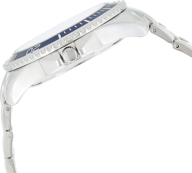 MEN'S SILVERTONE BRACELET WATCH WITH BLUE DIAL - Silver