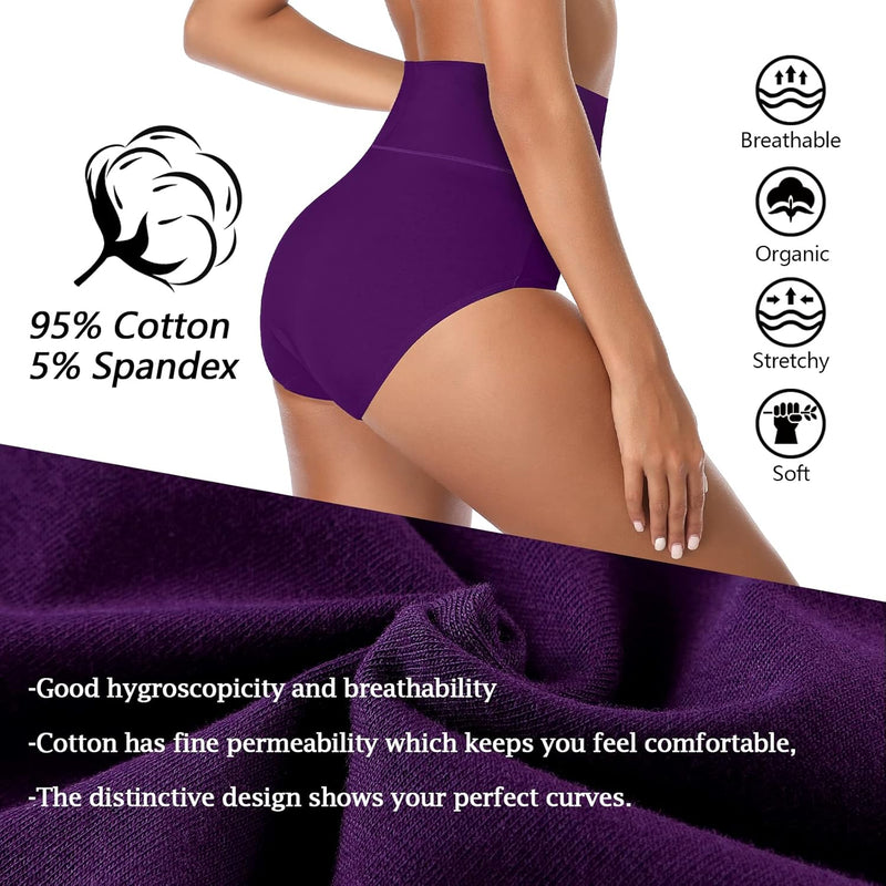 Women's Underwear, High Waist Cotton Breathable Full Coverage Panties Brief Multipack Regular and Plus Size