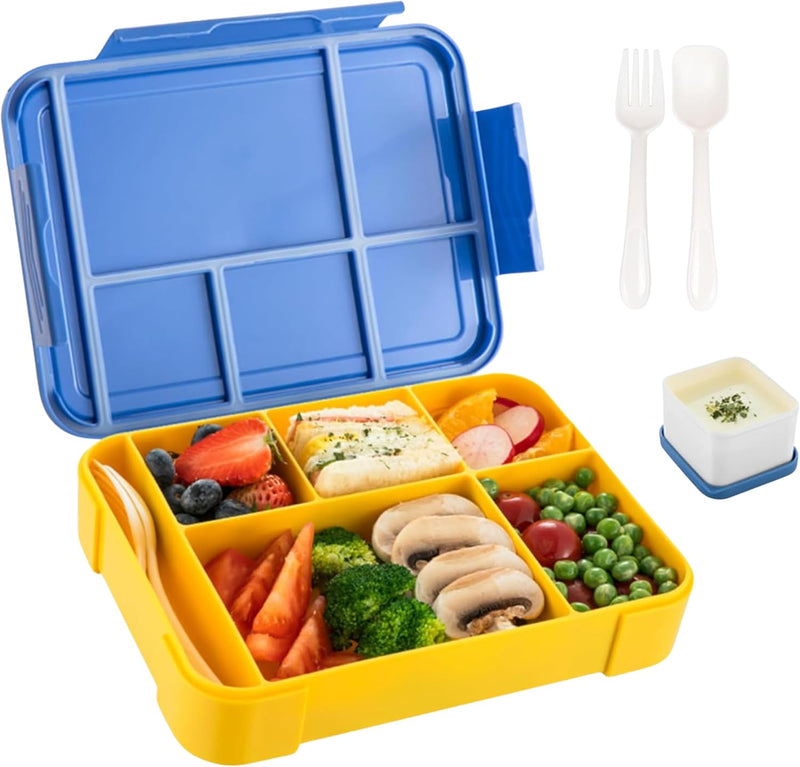 Lunch Box For Kids School, Bento Lunch Box, Lunch Containers for Adults/Kids/Toddler, Leakproof with 1330ML-5 Compartment Microwave & Dishwasher& Freezer Safe(Pink) - Blue