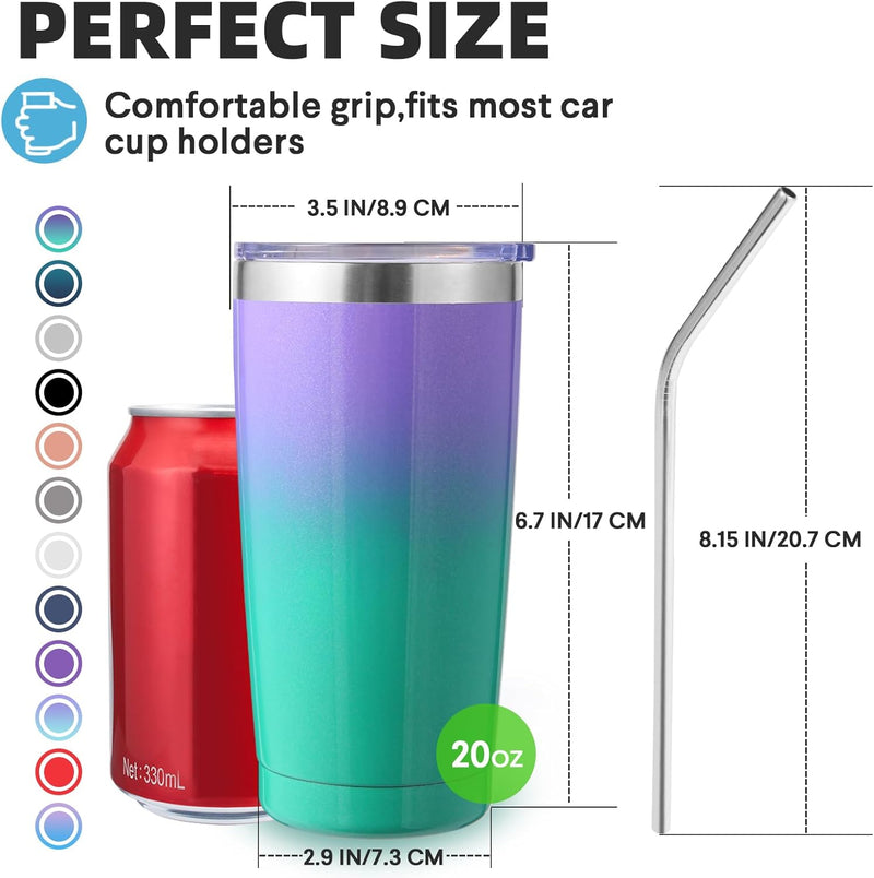 Volhoply 20oz Stainless Steel Tumbler with Lid and Straw,Double Wall Insulated Travel Iced Coffee Mug Fits Car Cup holder,Powder Coated Cups for Hot and Cold Drinks,Gifts for Women Men（White,1 Set）