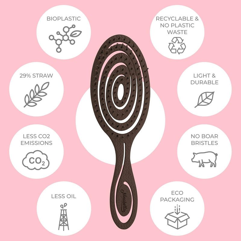 Ninabella Organic Detangling Hair Brush for Women, Men & Children - Does not Pull on Hair - Hair Straightening Brushes for Straight, Curly & Wet Hair - Unique Spiral Hairbrush, Rose Gold