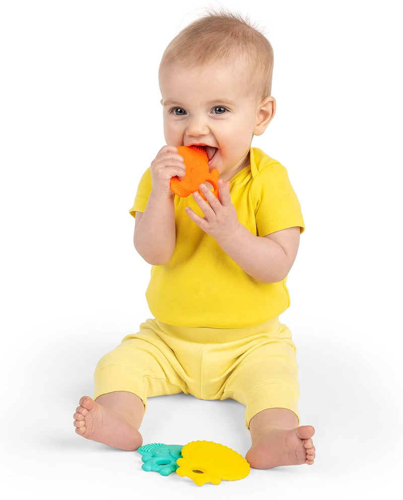 Bright Starts Gummy Buddies 3-Pack Textured Teethers - BPA-Free Elephant, Lion, Monkey - Unisex, 3 Months +