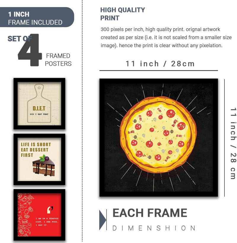 kotart Engineered Wood Photo Frames For Kitchen And Restaurant Wall Decoration - Food Quotes Decor Poster With Frame (11 Inch X 11 Inch, Multi) Design-2, Square)