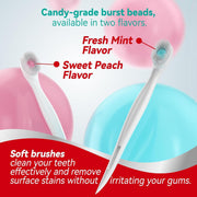20Pcs Mini Disposable Toothbrushes with Toothpaste and Toothpick, Tongue Cleaners, Reduce Bad Breath, Tongue Scraper, Prepasted Toothbrush, Pick for Work or Travel (Peach Flavor)