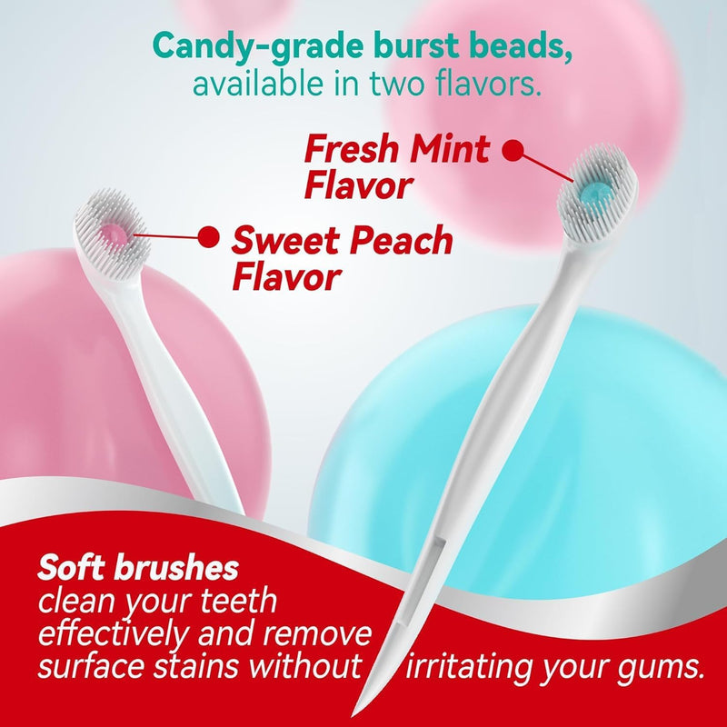 20Pcs Mini Disposable Toothbrushes with Toothpaste and Toothpick, Tongue Cleaners, Reduce Bad Breath, Tongue Scraper, Prepasted Toothbrush, Pick for Work or Travel (Peach Flavor)
