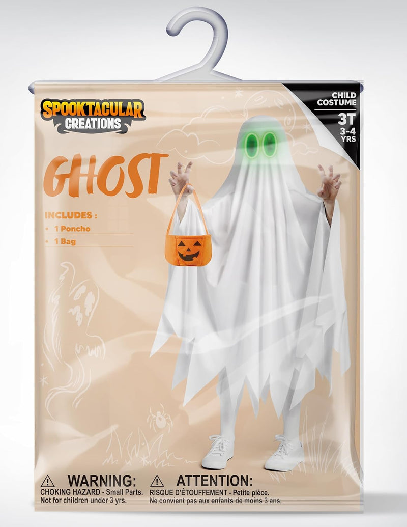 Spooktacular Creations Ghost Costume for Kids with Pumpkin Basket, Scary Halloween Costume for Boys