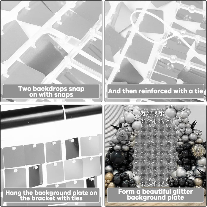 Naozinebi 24PCS Silver Shimmer Wall Backdrop Silver Sequins Backdrop Decoration Panels Photo Backdrops for Birthday Anniversary Wedding Engagement Decoration