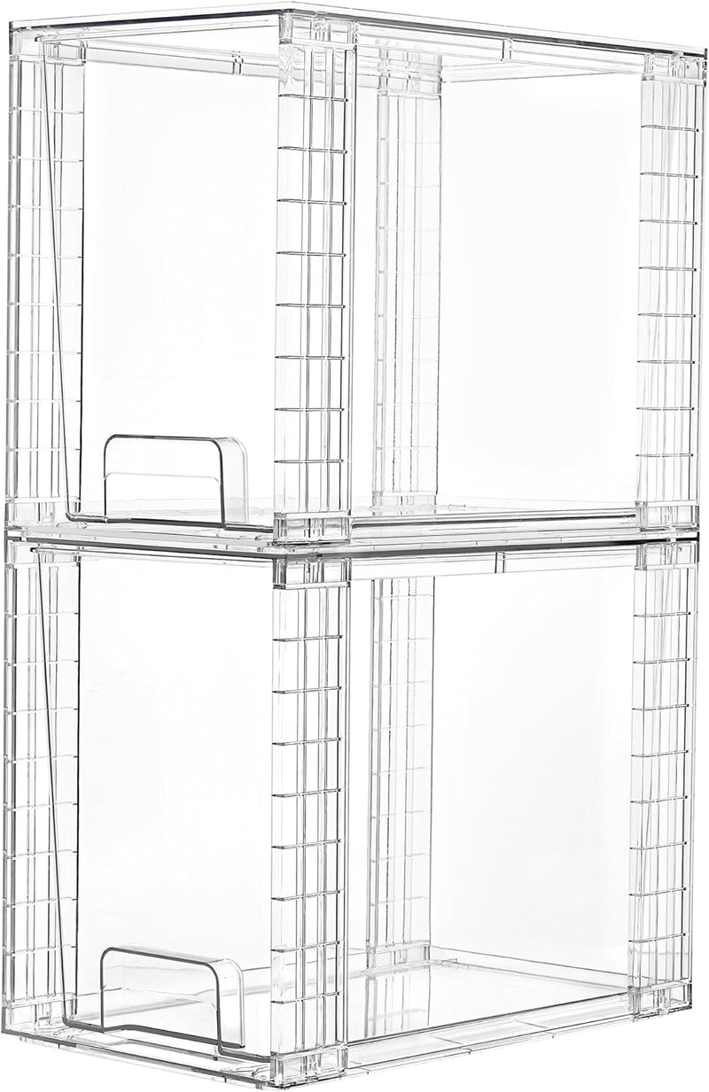 4 Large Stackable Clear Acrylic Drawer Organizer with Handles, Easy Assembly for Bathroom, Kitchen Cabinet, Closet, Makeup - 2pack-Tall