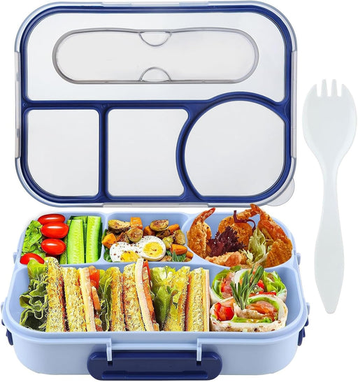 Bento Lunch Box, Microwave Safe Food Container with 4 Compartments & Fork, 1100ML, Leakproof Meal Prep for Men & Women, Reusable, 1 Pcs (Blue)