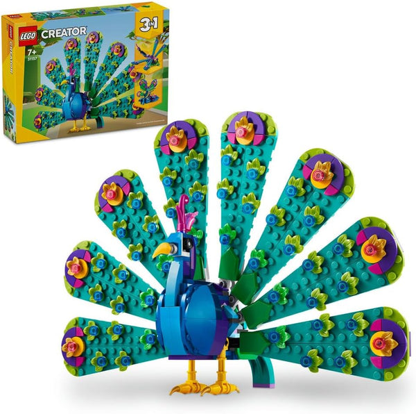 Creator 3in1 Exotic Peacock Toy to Dragonfly to Butterfly Figure Set, Small Animal Toys for 7 Plus Year Old Girls, Boys & Kids, Makes Great Desk Accessories, Gift Idea 31157 - Multicolor