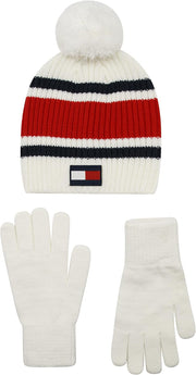 girls Beanie and Glove Set Cold Weather Hat - White Ribbed Set