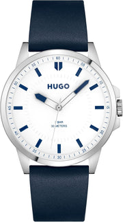 Hugo FIRST Men Watch, Analog - WHITE / BLUE