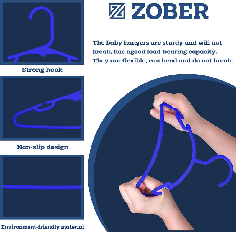 ZOBER Plastic Baby Hangers Non-Slip Toddler & Kids Hangers Durable, Lightweight, Slim & Space-Saving Perfect for Shirts, Pants, Outerwear Holds Up to 5.5 lbs Closet Organization(10Pack, White)
