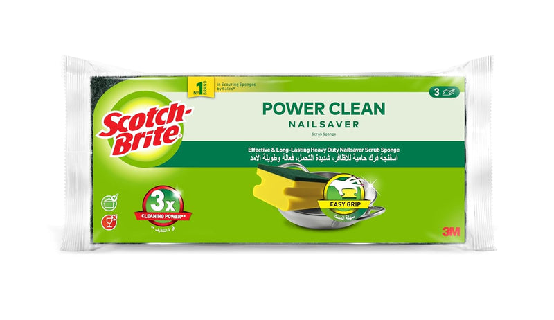 Scotch-Brite Heavy Duty Classic Nail Saver Scrub Sponge, 3 units/pack | Kitchen sponge | Dish sponge | Scrub | General Purpose Cleaning | Food Safe | Non-Rusting | Kitchen, Garage, Outdoor