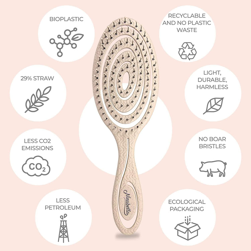Ninabella Organic Detangling Hair Brush for Women, Men & Children - Does not Pull on Hair - Hair Straightening Brushes for Straight, Curly & Wet Hair - Unique Spiral Hairbrush, Rose Gold