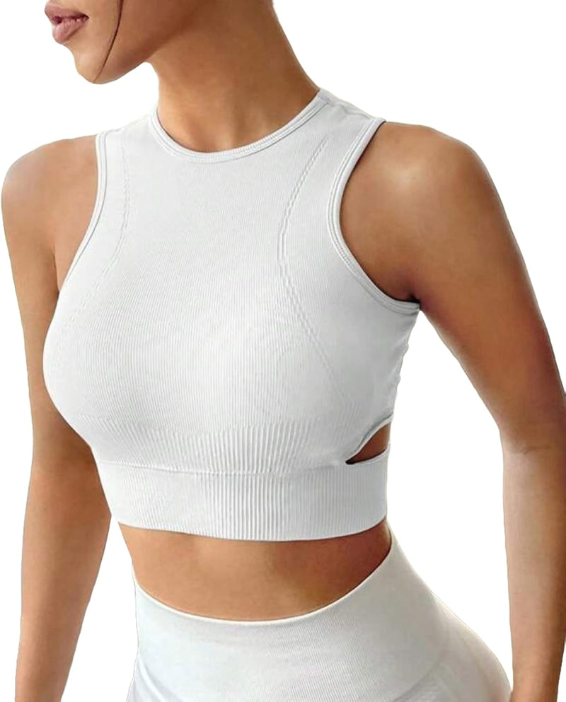 Sports Bra Seamless Crop Top Yoga High Neck Tops Running Gym Sportswear Fitness Full Cup Padded for Women…