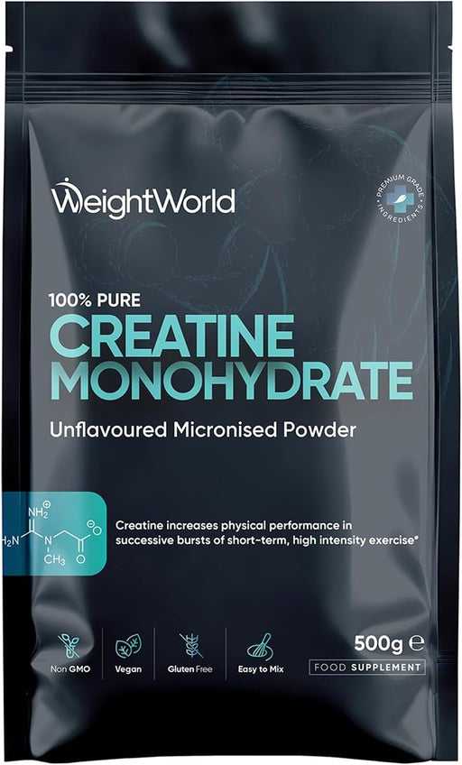 WeightWorld Creatine Monohydrate Powder 500g - Creatine Monohydrate - Increases Physical Performance in High-Intensity Exercise - for Men & Women - Unflavoured - 3 g - 500g (165 Servings) - 500 gram