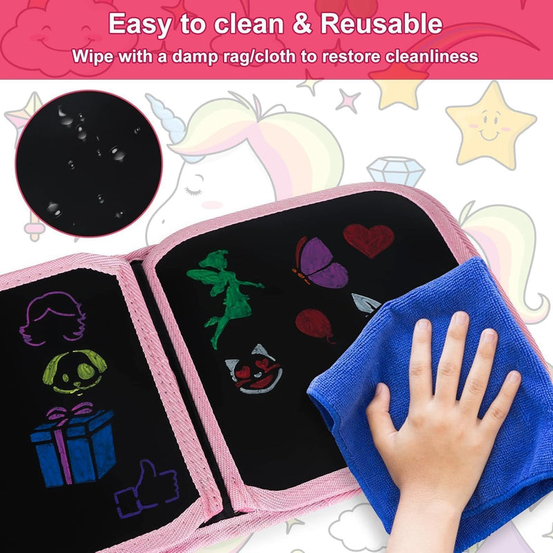 McMola Erasable Doodle Books, Double-Sided Kids' Drawing Writing Boards with 12 Coloring Pens, Portable Early Learning Drawing Pad Travel Toys Birthday Gifts for 3-8 Year Old Boys Girls (Pink)