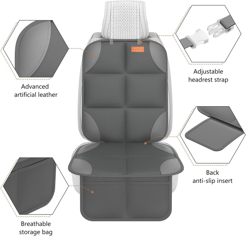 Smart elf Car Seat Protector, 2Pack Seat Protector Protects Child Seats with Thickest Padding and Non-Slip Backing Mesh Pockets for Baby and Pet, Black