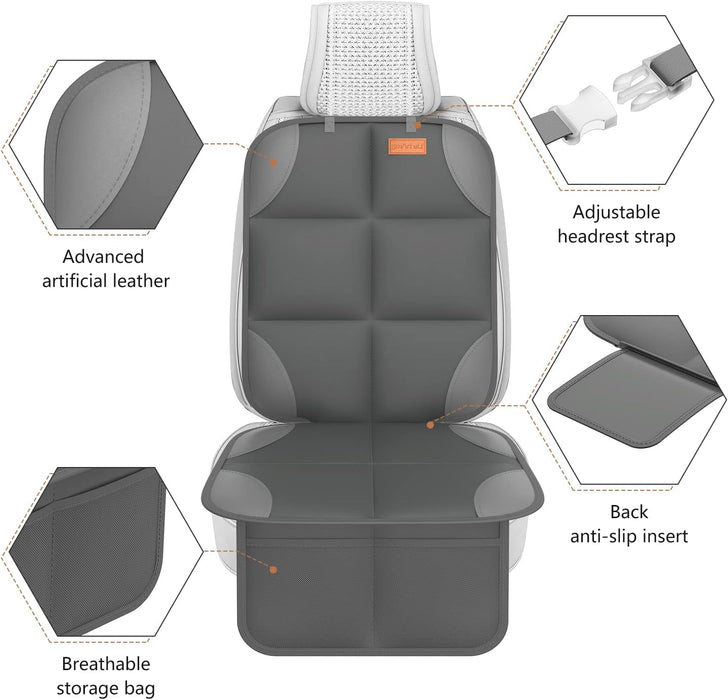Smart elf Car Seat Protector, 2Pack Seat Protector Protects Child Seats with Thickest Padding and Non-Slip Backing Mesh Pockets for Baby and Pet, Black