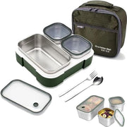 TAPIT Stainless Steel Lunch Box - Insulated Bento Box Multifunctional Containers Food Containers with 2 Compartments,Tableware, Nylon insulation bag (Grey) - Z03-Dark Green 1260ml Stainless Steel