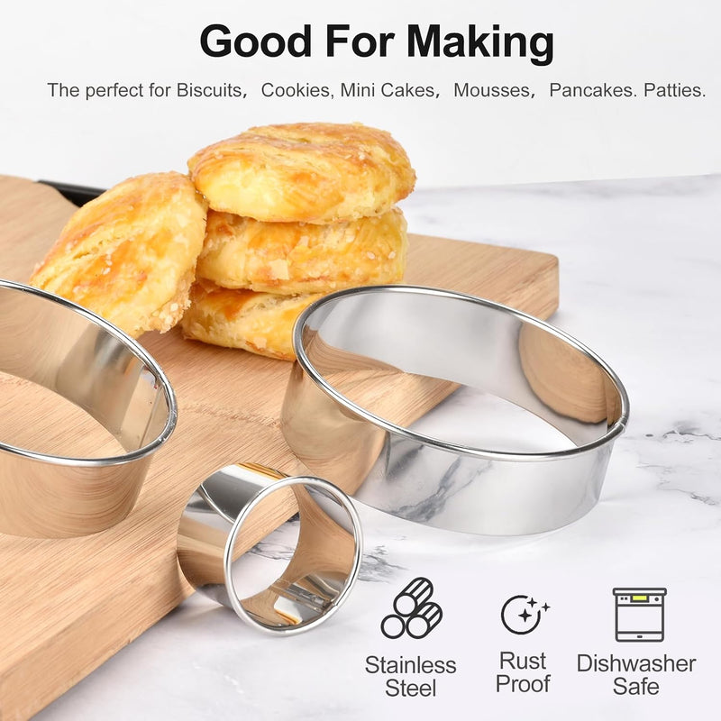 Round Cookie Biscuit Cutter Set, 12 Graduated Circle Pastry Cutters, Heavy Duty Commercial Grade 18/8 304 Stainless Steel Cookie And Dough Cutters, MK05-13 - metallic silver