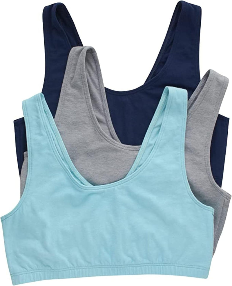 womens Cotton Pullover Bralette, 3-pack Bra - Navy/Concrete Heather/Ultra Blue