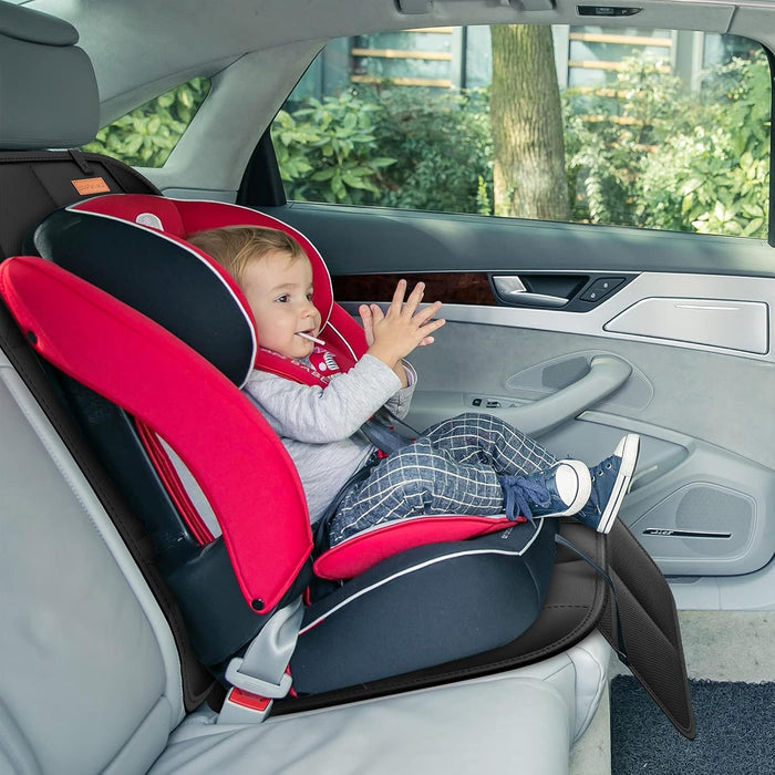 Smart elf Car Seat Protector, 2Pack Seat Protector Protects Child Seats with Thickest Padding and Non-Slip Backing Mesh Pockets for Baby and Pet, Black