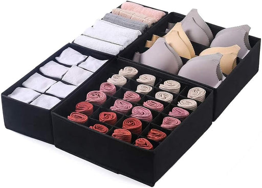 Sulfar Drawer Organizer Boxes Wardrobe Clothes Storage & Closet Drawer Divider for Underwear, Bras, Skirts, Socks, Panties & Scarves 4 Pcs (Black)