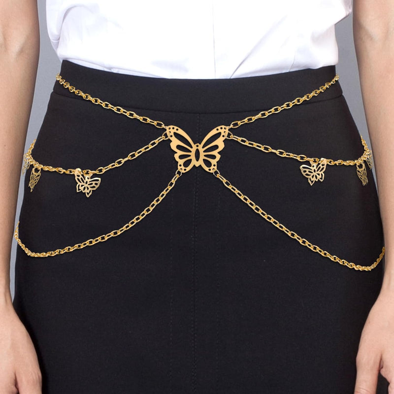 Women's Hang Low Multi Link Waist Chain, Waist Chain Belt in Gold Tone Mult Layer Women Metal Chain Belt, Adjustable Waist Link Belt Skinny Waistband Chain Decor Belts for Dress Jeans