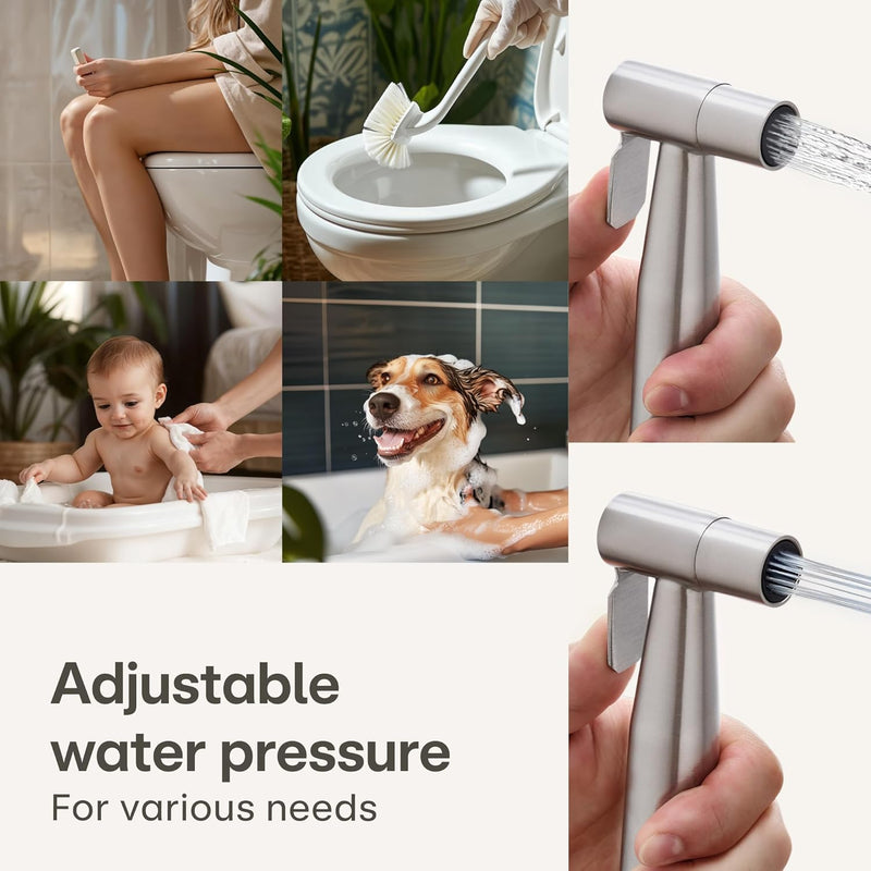 Praknu Handheld Bidet Shower Spray for Toilet in Stainless Steel Sprayer, Hose & Holder - Stainless Steel – for Standard G1/2 Connection – Easy to Install