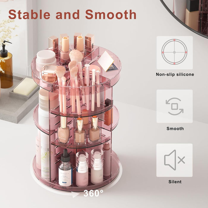 Rotating Makeup Organizer, DIY 8 Adjustable Layers Spinning Skincare Organizer, Cosmetic Display Case with Brush Holder Perfume Tray, Multi-Function Storage Carousel for Vanity Bathroom Countertop