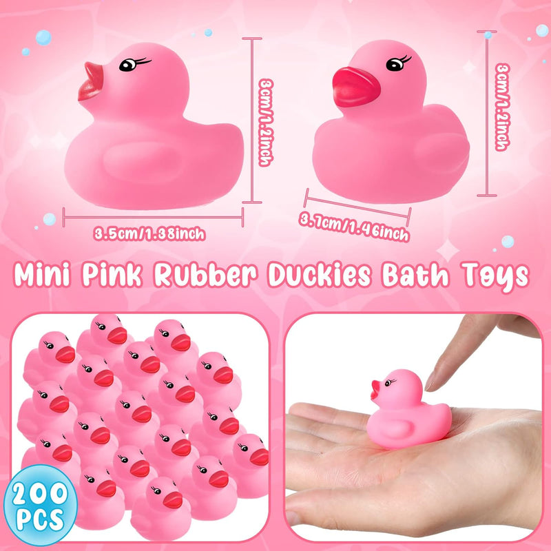 Chitidr 200 Pieces Mini Rubber Duck in Bulk Squeaky Rubber Ducks Bath Toys Tiny Float Bathtub Duckies Baby Shower Party Favor for Birthday Classroom Carnival Prizes Car Decor Supplies (Pink)