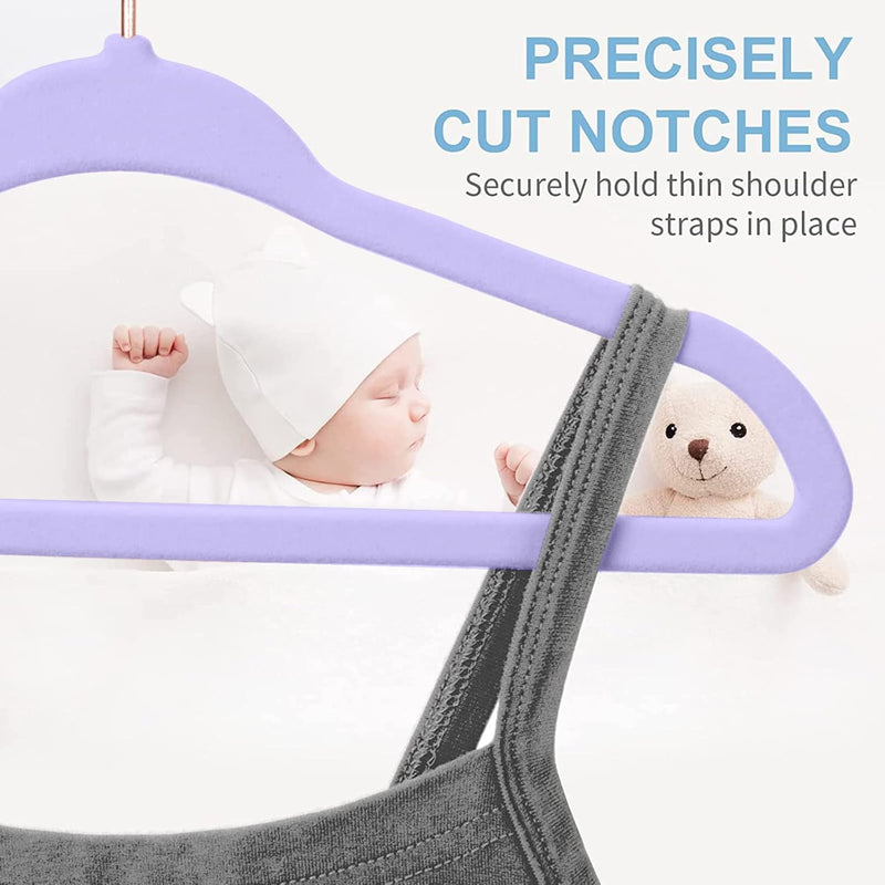 Red Dot Gift® 50 Pack Baby Velvet Hangers 11Inch/28cm - Nursery Clothes Hangers Non Slip Toddler Hangers, 360 Chrome Swivel Hook (White, 50)