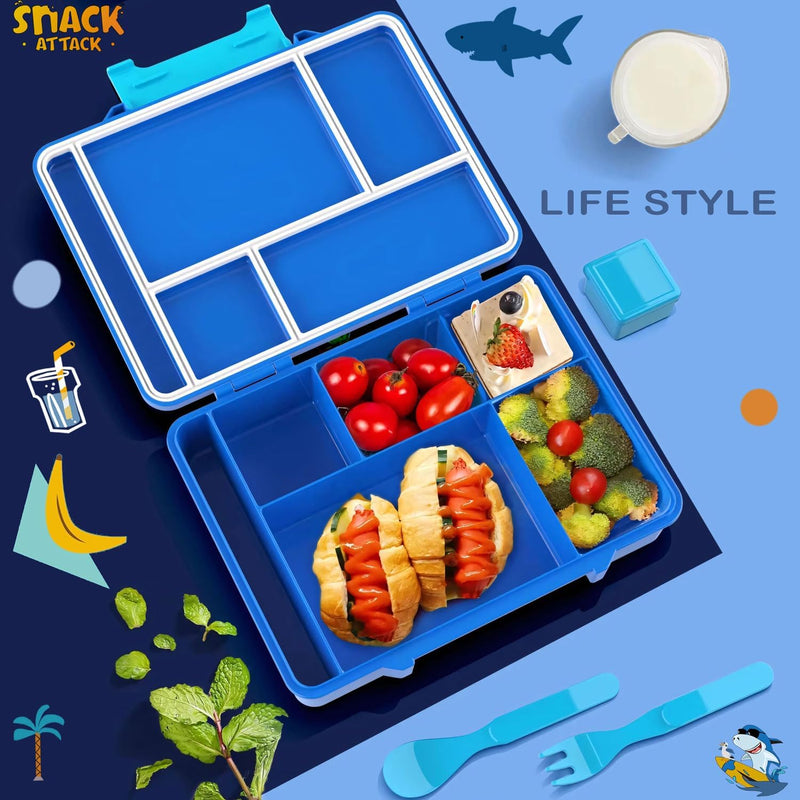 Kids Bento Lunch Box, 5 Compartments, Soccer Design, Turquoise, Dishwasher Safe, Leak-Proof Container with Utensils, 1330ml Capacity (Blue Astro planet) - Blue Astro planet