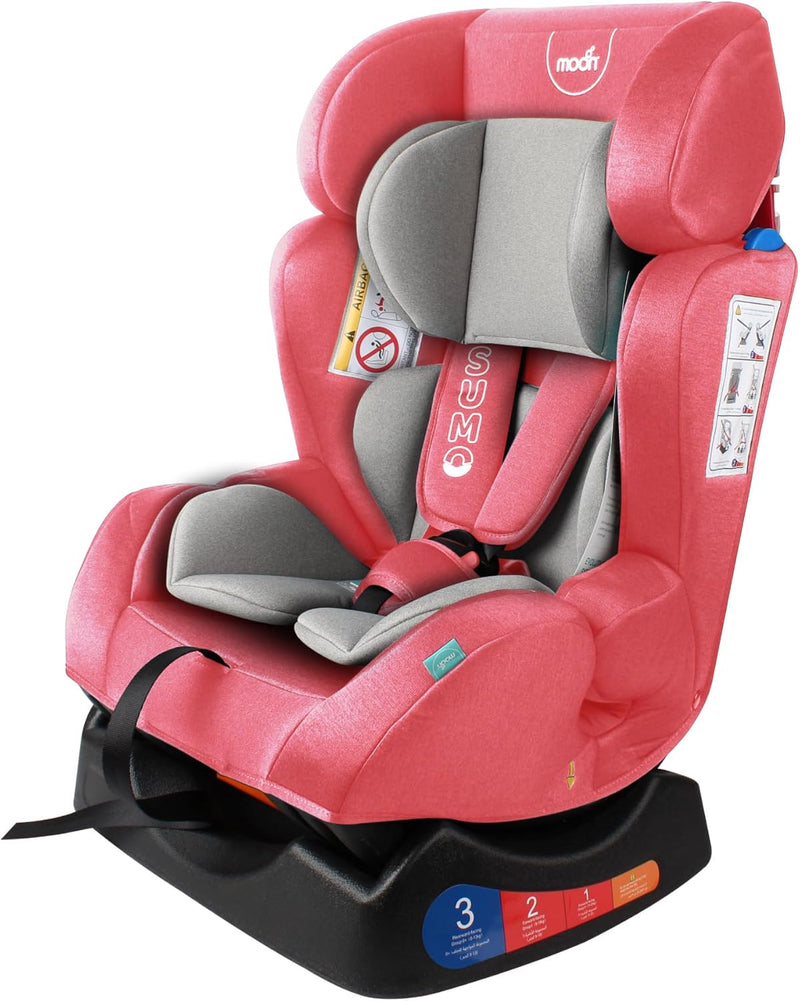 The Moon Brand Sumo Car Seat Birth to 6yrs Baby Travel Gear Convertible Rear & ForwardFacing Booster Seat Reclining Car Seat for Group 012 Child Comfort Car Accessories Grey - Pink