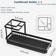 MYITYARD Toothbrush Holder for Bathroom, Metal Countertop Electric Toothbrush Holder with Toothpaste Holder and Cup Storage Organizer, Bathroom Accessories Removable Drain Tray, Black - Black