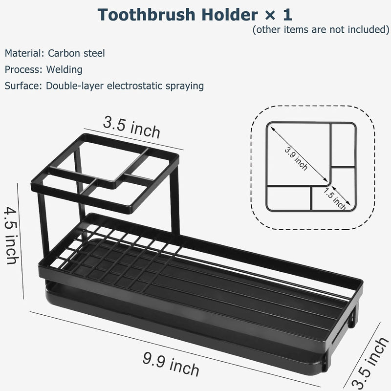 MYITYARD Toothbrush Holder for Bathroom, Metal Countertop Electric Toothbrush Holder with Toothpaste Holder and Cup Storage Organizer, Bathroom Accessories Removable Drain Tray, Black - Black