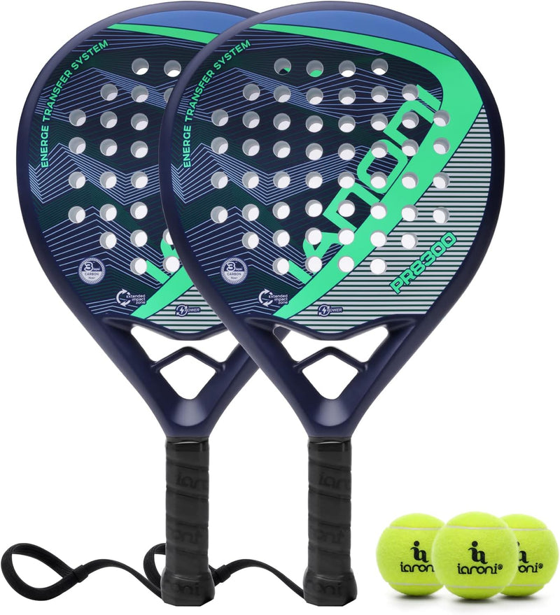Padel Racket Carbon Fiber Surface with EVA Memory Flex Foam Core Padel Tennis Racquets Lightweight - 8300-green-2pcs