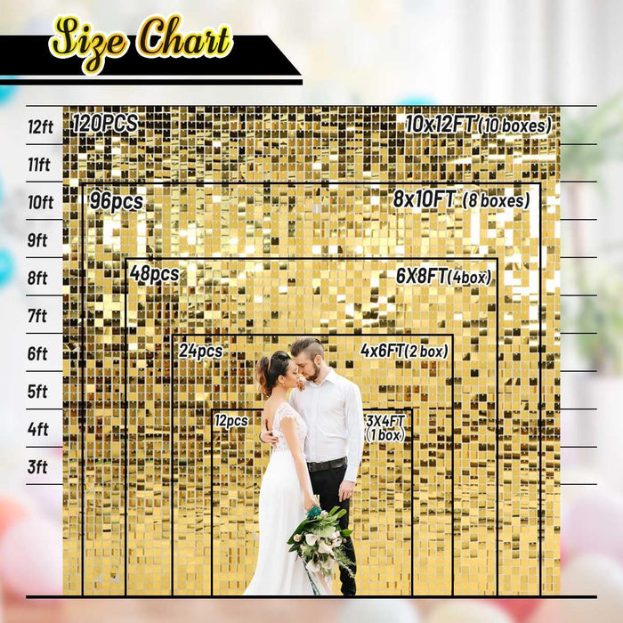Kate Square Gold Shimmer Wall Sequin Panel Backdrop Birthday Wedding Background Decoration Wall(Pack of 12)