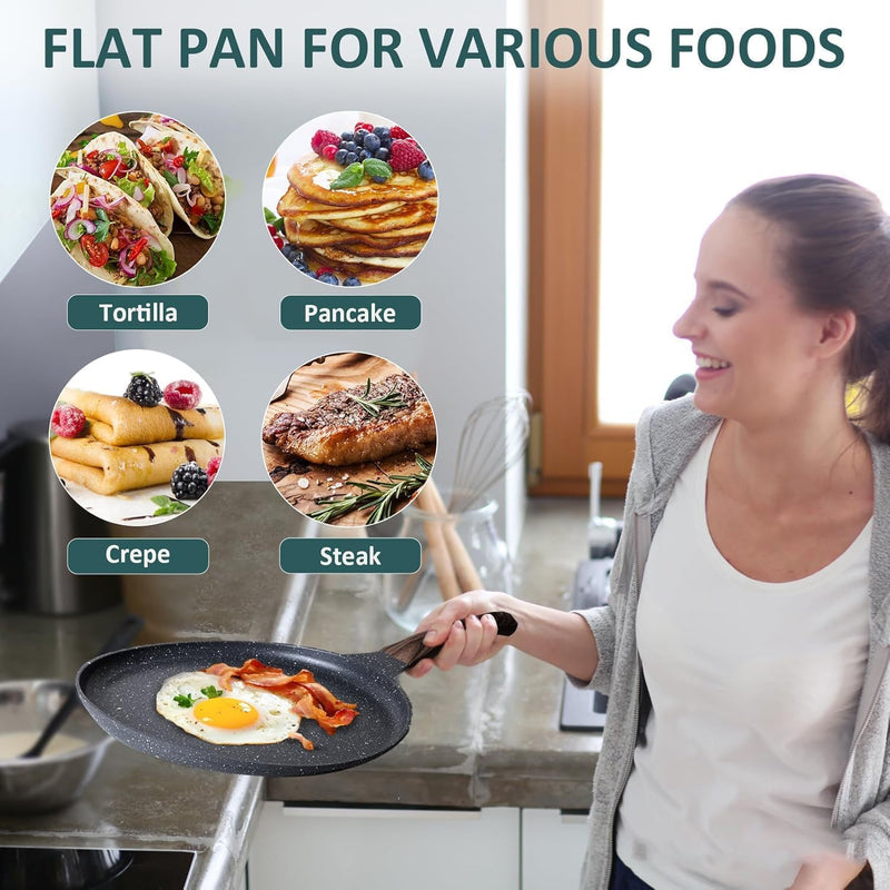 Crepe Pan, Nonstick Ceramic Dosa Tawa Pan for Pancake Omelette Tortilla Frying, Ergonomic Handle, 28 cm, Suitable for All Stoves Home Kitchen Cooking