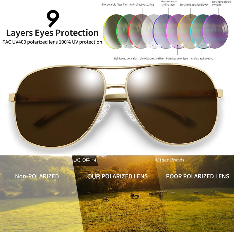 Joopin Rectangular Polarized Aviaion Sunglasses for Men Retro Military Shades Driving UV Protection