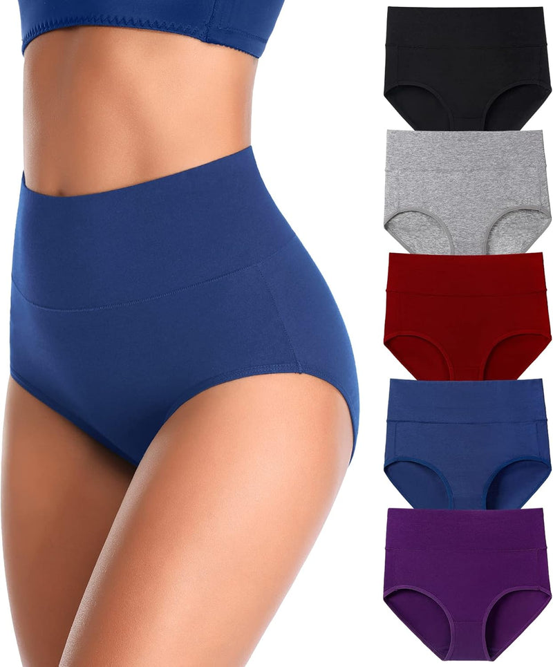 Women's Underwear, High Waist Cotton Breathable Full Coverage Panties Brief Multipack Regular and Plus Size