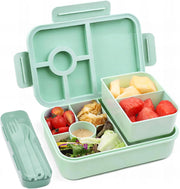 Children's Bento Box, 1300 ml, Leak-Proof Lunch Box with 5 Compartments, Bento Box for Children and Adults, Lunch Box, Breakfast Box for Girls and Boys, BPA-Free (Pink) - Green