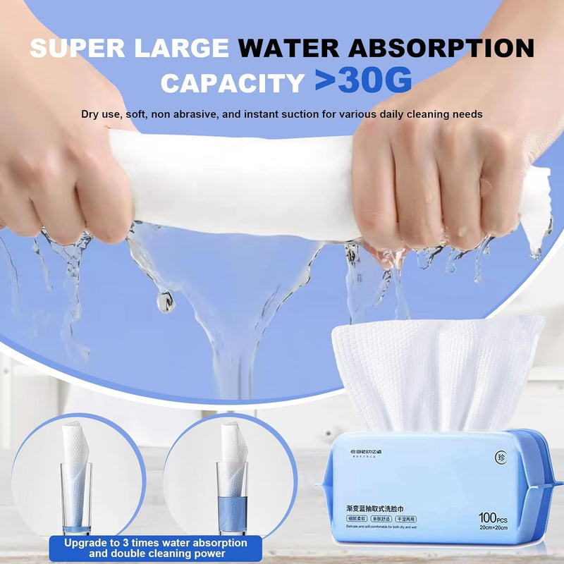 Disposable Face Towel, 200 Count Soft Cotton Facial Dry Wipes, Lint-Free Dry Wipes, Multi-Purpose for Skin Care, Make-up Wipes, Face Wipes and Facial Cleansing Large packing, for Sensitive Skin