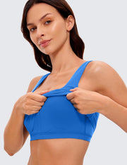 CRZ YOGA Butterluxe Womens Square Neck Longline Sports Bra - Workout Crop Tank Tops Padded Yoga Camisole with Built in Pads