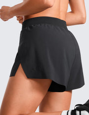CRZ YOGA Running Shorts for Women High Waisted V Split Gym Workout Athletic Track Shorts with Mesh Liner Quick Dry