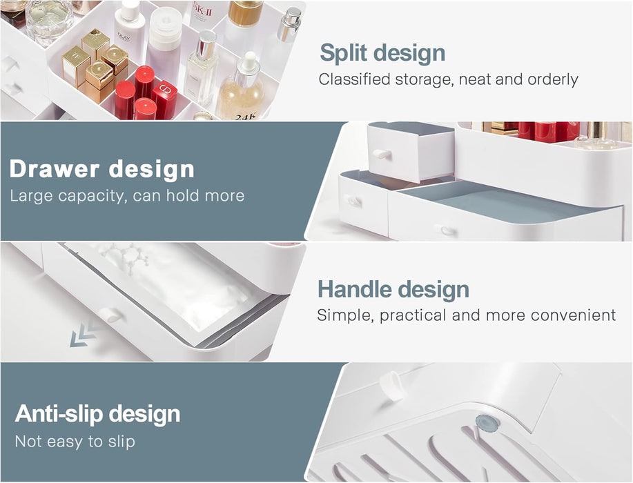 Makeup Organizer with Drawers,Large Capacity Countertop Organizer for Vanity,Bathroom and Bedroom Desk Cosmetics Organizer for Skin Care,Brushes, Eyeshadow, Lotions, Lipstick, Nail Polish and Jewelry
