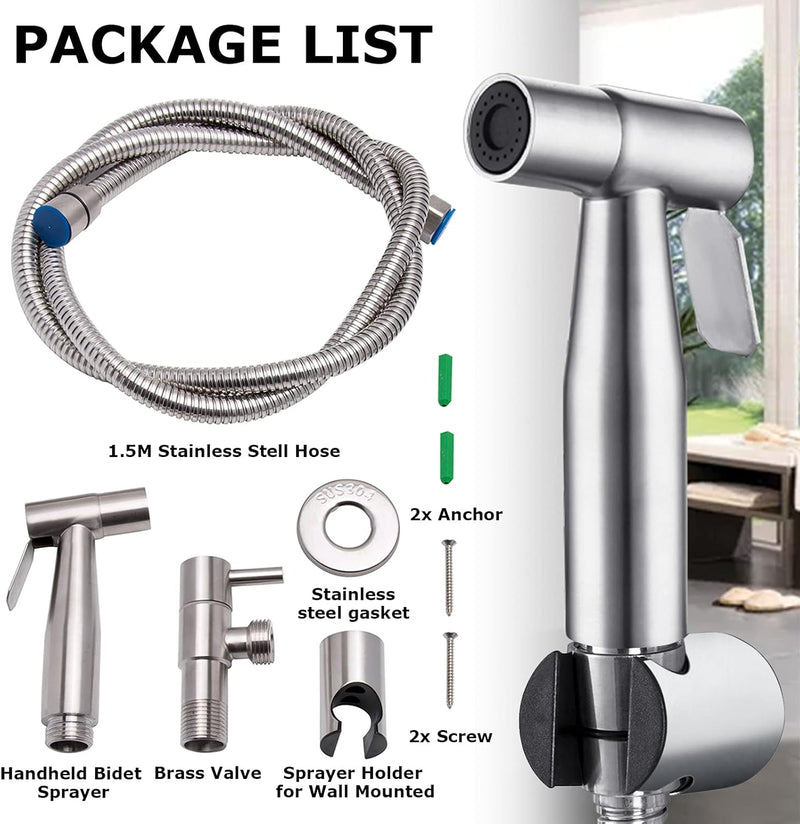 LOSCHEN 【】 Stainless Steel Bidet Sprayer kit for Toilet,Hand Held Sprayer Shattaf Toilet Attachment for Pet Bath/Personal Hygiene/Bathroom/Closestool, Easy to Install