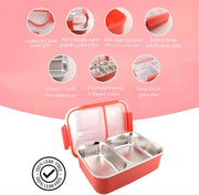 Stainless Steel 2 Compartments Bento Lunch Box with Removable Inner Tray - Insulated, Leak Proof Bento Box for Kids, Adults - Multifunctional Air Tight Food Container (RED), 22167.5cm